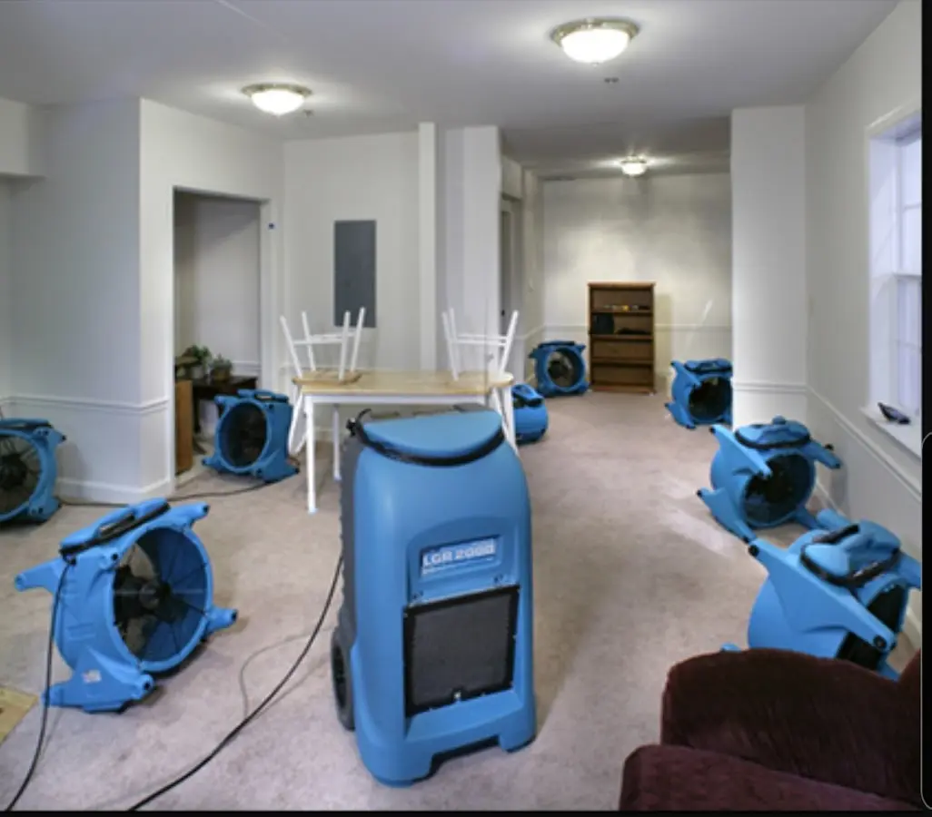 Air movers and dehumidifier setup for Water Damage Restoration in Pharr